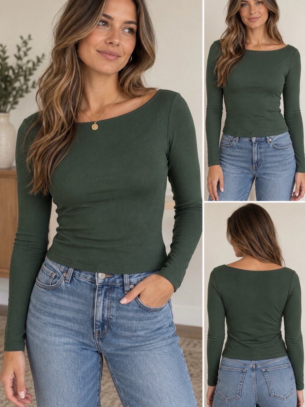 NWOT wild fable Ribbed Long Sleeve Scoop Neck Top - Olive